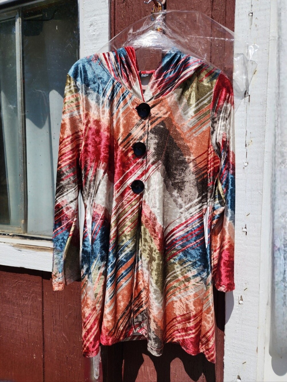 🎨🍁 VELVET Hooded Whimsigoth Bohemian Cardigan Large Buttons Pockets NWT L - Picture 5 of 17